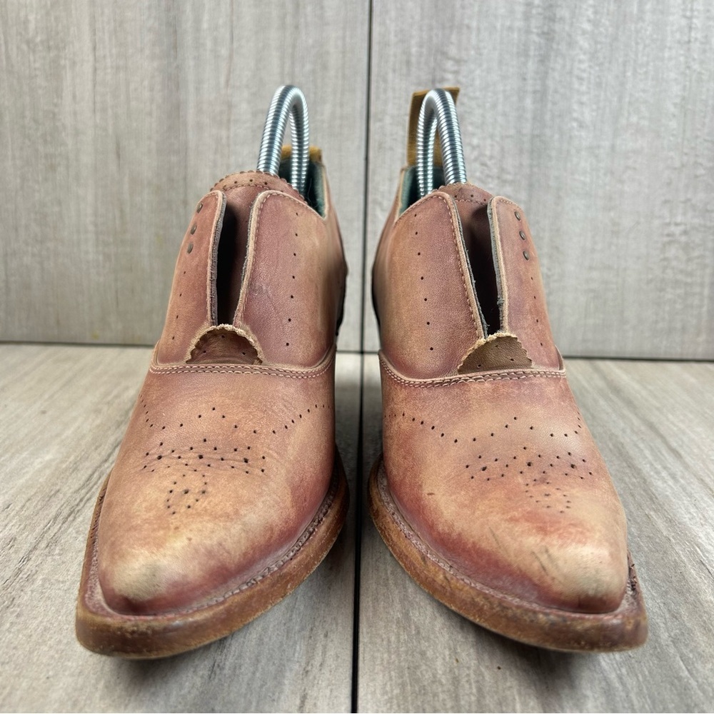PS Kaufman Rustic Tan Leather Heeled Western Oxford Ankle Booties Women’s Size 6 - Picture 5 of 10